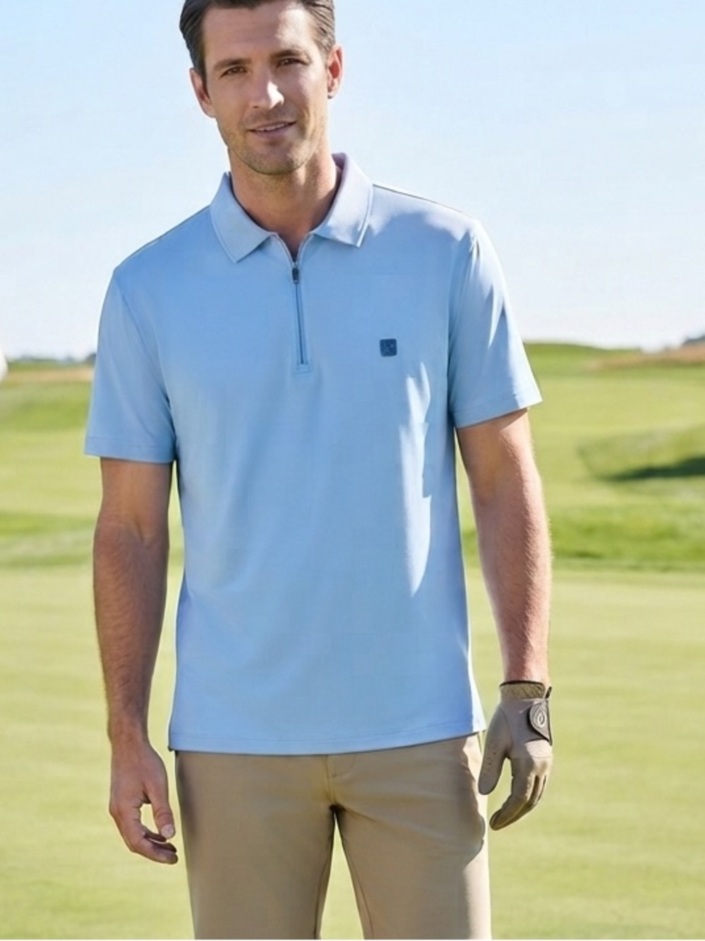 NEW Van Heusen Men's Light Blue Zip Polo Golf Shirt